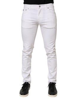 Dolce & Gabbana White Ripped Cotton Skinny Men Denim Jeans