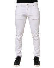 Dolce & Gabbana White Ripped Cotton Skinny Men Denim Jeans