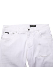 Dolce & Gabbana White Ripped Cotton Skinny Men Denim Jeans