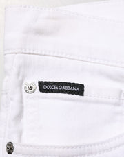 Dolce & Gabbana White Ripped Cotton Skinny Men Denim Jeans