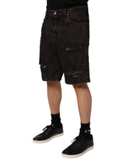 Dolce & Gabbana Black Cotton Tattered Denim Men Bermuda Short