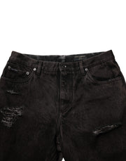 Dolce & Gabbana Black Cotton Tattered Denim Men Bermuda Short