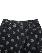 Dolce & Gabbana Black Monogram Denim Cargo Men Bermuda Short