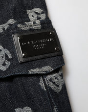 Dolce & Gabbana Black Monogram Denim Cargo Men Bermuda Short
