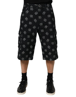 Dolce & Gabbana Black Monogram Denim Cargo Men Bermuda Short