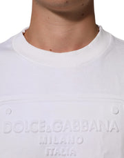 Dolce & Gabbana White Embossed Logo Men Sweatshirt Sweater