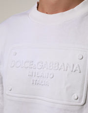 Dolce & Gabbana White Embossed Logo Men Sweatshirt Sweater