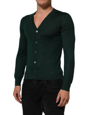 Dolce & Gabbana Dark Green Button Down Men Cardigan Sweater