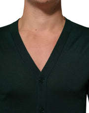 Dolce & Gabbana Dark Green Button Down Men Cardigan Sweater