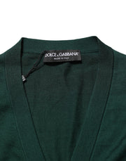 Dolce & Gabbana Dark Green Button Down Men Cardigan Sweater