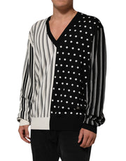 Dolce & Gabbana Black White Stripe Polka V-Neck Pullover Sweater