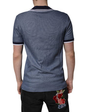 Dolce & Gabbana Blue Collared V-neck Silk Blend Polo T-shirt