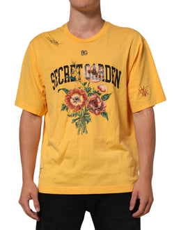 Dolce & Gabbana Yellow Secret Graden Floral Cotton Crew Neck T-shirt