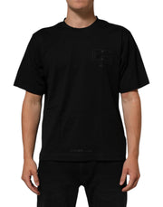 Dolce & Gabbana Black Logo Patch Cotton Men Crew Neck T-shirt