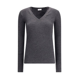 Brunello Cucinelli Gray Wool Long Sleeve T-Shirt