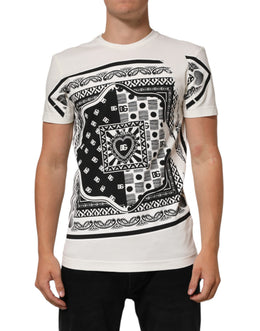 Dolce & Gabbana White Cotton Logo Bandana Print Men T-shirt