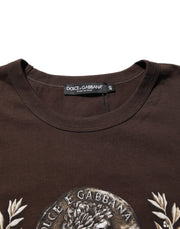 Dolce & Gabbana Brown Coin Laurel Print Men Crew Neck T-shirt