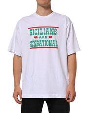 Dolce & Gabbana White Graphic Print Cotton CrewNeck T-shirt