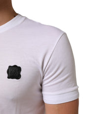 Dolce & Gabbana White Cotton Logo Patch Crew Neck  T-shirt