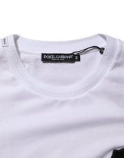 Dolce & Gabbana White Cotton Logo Patch Crew Neck  T-shirt