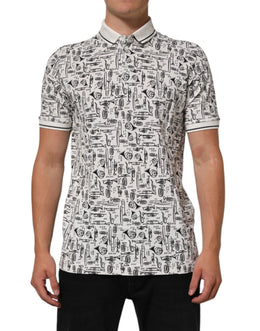 Dolce & Gabbana White Musical Print Collared Polo T-shirt