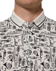 Dolce & Gabbana White Musical Print Collared Polo T-shirt