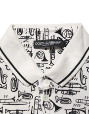 Dolce & Gabbana White Musical Print Collared Polo T-shirt