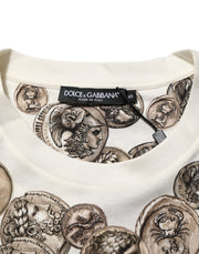 Dolce & Gabbana White Coin Print Cotton Crew Neck Men T-shirt