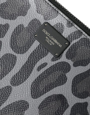 Dolce & Gabbana Multicolor Leopard Jacquard Logo Plaque Document Briefcase Bag