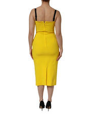 Dolce & Gabbana Yellow Polyester Sleeveless Sheath Midi Dress
