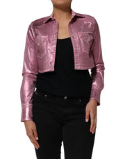 Dolce & Gabbana Pink Cotton Stretch Collared Cropped Jacket