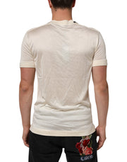 Dolce & Gabbana Off White Silk Crew Neck Short Sleeve T-shirt