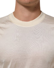 Dolce & Gabbana Off White Silk Crew Neck Short Sleeve T-shirt