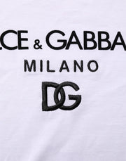 Dolce & Gabbana White Logo Print Cotton Men Crew Neck T-shirt
