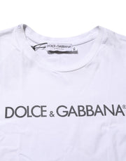 Dolce & Gabbana White Logo Print Cotton Crew Neck T-shirt