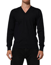 Dolce & Gabbana Black Cashmere Knit V-Neck Pullover Sweater