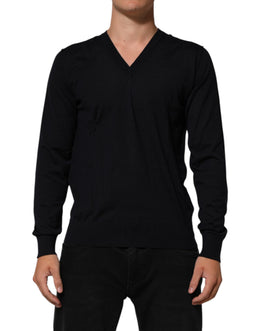 Dolce & Gabbana Black Cashmere Knit V-Neck Pullover Sweater
