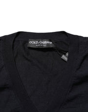 Dolce & Gabbana Black Cashmere Knit V-Neck Pullover Sweater