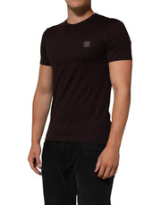 Dolce & Gabbana Brown Logo Plaque Cotton Crew Neck T-shirt