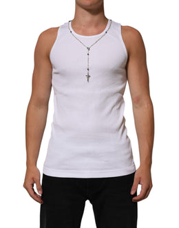Dolce & Gabbana White Cotton Chain Necklace Tank Top T-shirt
