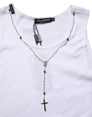 Dolce & Gabbana White Cotton Chain Necklace Tank Top T-shirt