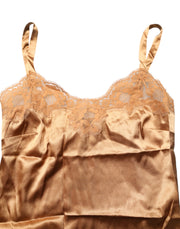 Dolce & Gabbana Brown Floral Lace Silk Satin Tank Lingerie Underwear