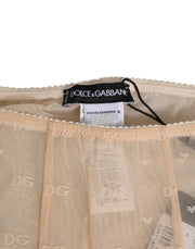 Dolce & Gabbana Beige Nylon Stretch Logo Lace Leggings Underwear