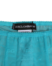 Dolce & Gabbana Light Blue Logo Lace Tight Midi Trouser  Underwear