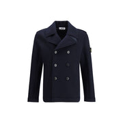 Stone Island Blue Fleece Wool Coat