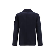 Stone Island Blue Fleece Wool Coat