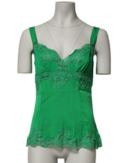 Dolce & Gabbana Green Floral Lace Tank Lingerie Top Underwear