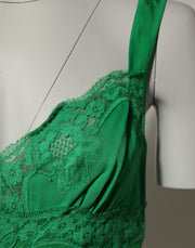 Dolce & Gabbana Green Floral Lace Tank Lingerie Top Underwear