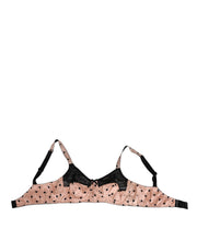 Dolce & Gabbana Beige Silk Heart Print Soft Cup Bra Underwear