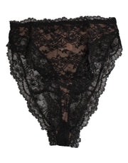 Dolce & Gabbana Black Floral Lace Mesh High Brief Panty  Underwear